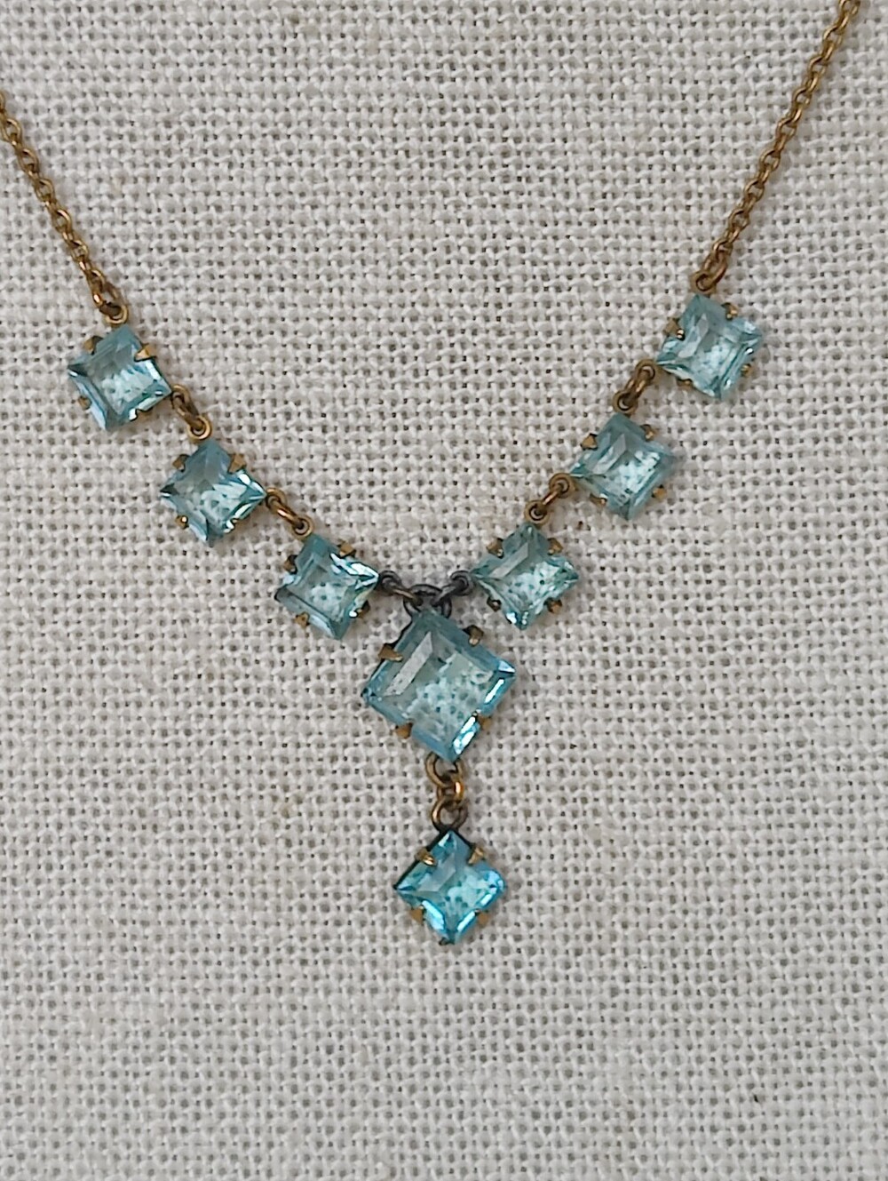 Antique Edwardian Rolled Gold Blue Paste Necklace